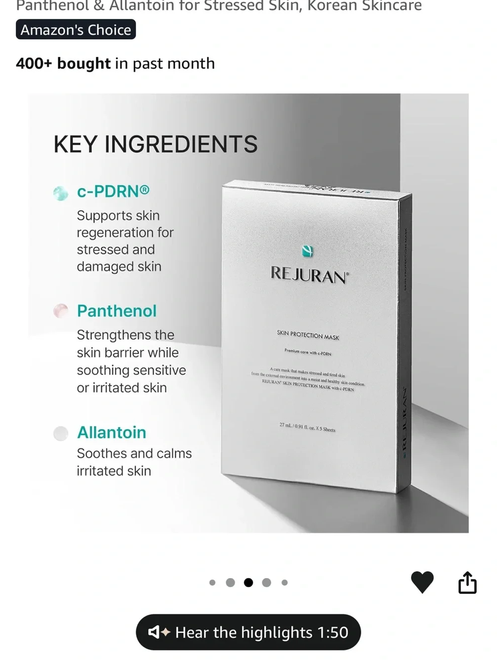 REJURAN Skin Protection Mask Premium care with cPDRN (Total 5)